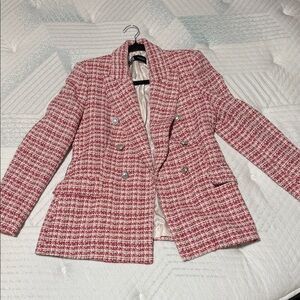 Zara Red and White Tweed Blazer